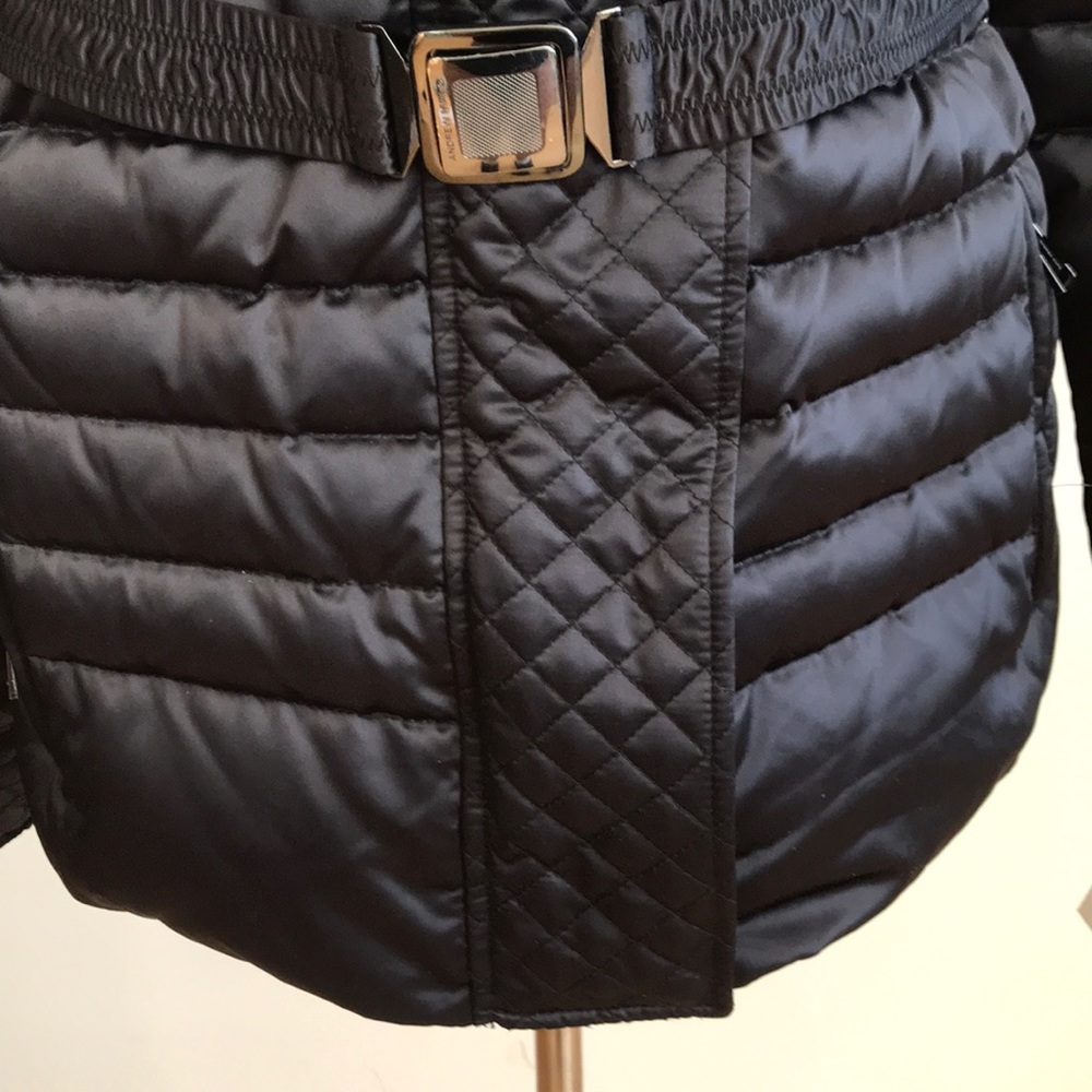 Andrew Marc Quilted Down Belted Satin Puffer Coat Jacket Black Size XL NWT - Picture 7 of 17